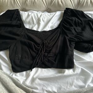 SHEIN Black Crop Top with Tie Front and Short Sleeves